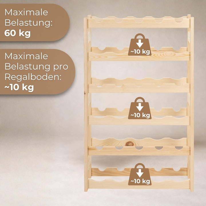 SPRINGOS Weinkühlschrank aus Kiefernholz für 30 Flaschen - Natürlicher Holz-Weinregal mit 6 vorderen