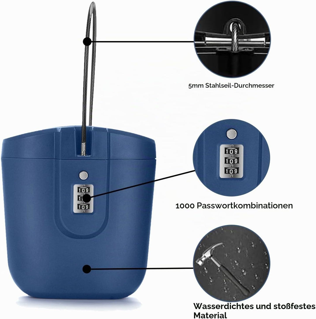 Strandtresor mit Zahlen-Schloss &amp; Anti-Diebstahl - Tragbare Sicherheitsbox für Strand, Camping, Reis