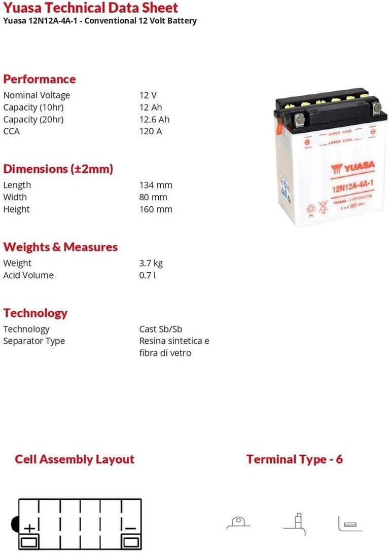 YUASA BATTERIE 12N12A-4A-1 offen ohne Saeure