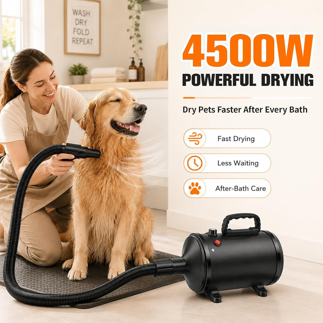 4500W Hundefön Blower Sehr Leise - Pet Dryer Hundetrockner Blower mit Einstellbarer Windgeschwindigk