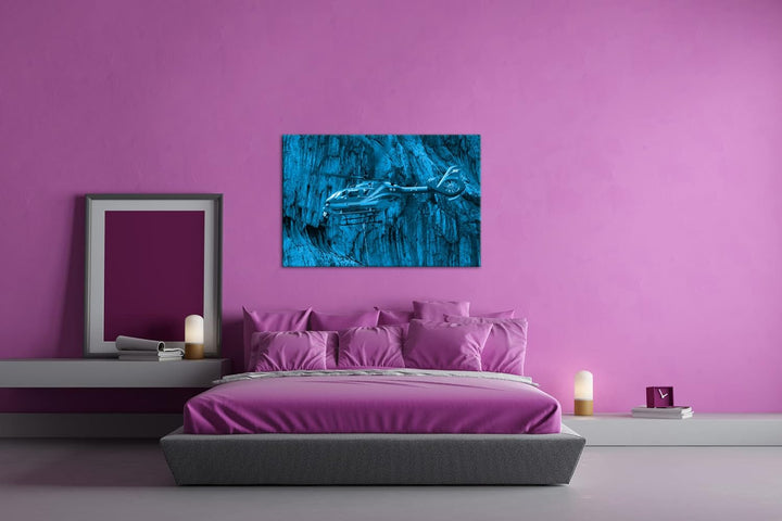 deyoli Rettungshutschrauber im Einsatz Format 80x60 Effekt: Monocrome Blau als Leinwandbild, Motiv f
