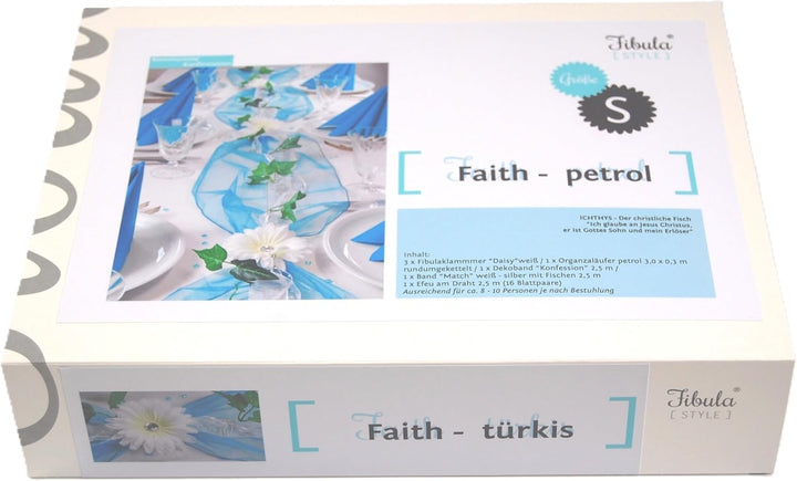 Fibula[Style]® Komplettpaket Faith türkis-Petrol Grösse S Komplette Tischdekoration für ca 8-10 Pers