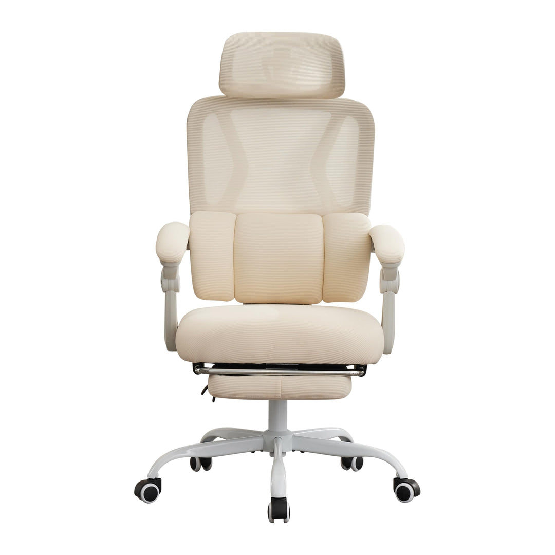 UEV Bürostuhl Ergonomisch mit Fussstütze, Homeoffice Stuhl, beige | Drehstuhl,Schreibtischstuhl,neig
