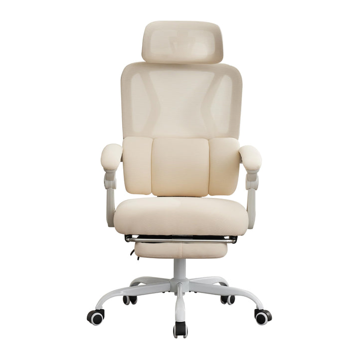 UEV Bürostuhl Ergonomisch mit Fussstütze, Homeoffice Stuhl, beige | Drehstuhl,Schreibtischstuhl,neig