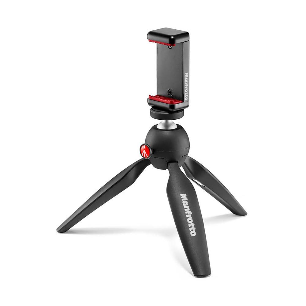 Manfrotto MKPIXICLMII-BK, Mini-Stativ mit universeller Smartphone-Klemme, Made in Italy, für iPhone