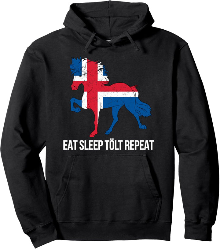Islandpferde Kinder Damen Islandflagge Eat Sleep Tölt Repeat Pullover Hoodie
