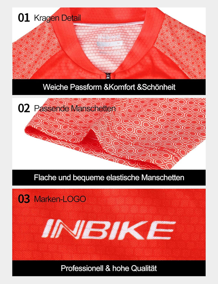 INBIKE Fahrradtrikot Rennrad Trikot Radtrikot mit DREI grossen Rückentaschen Damen Slim Fit atmungsa