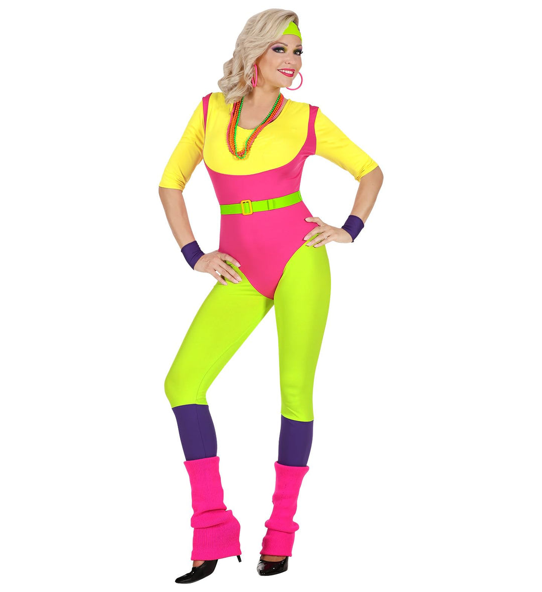 "80s AEROBICS INSTRUCTOR" (jumpsuit, belt, sweatband, wristbands) - (M), M
