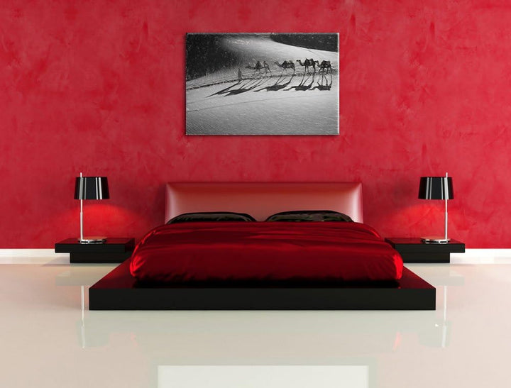 Pixxprint Kamelkarawane in Wüste als Leinwandbild/Grösse: 100x70 cm/Wandbild/Kunstdruck/fertig bespa
