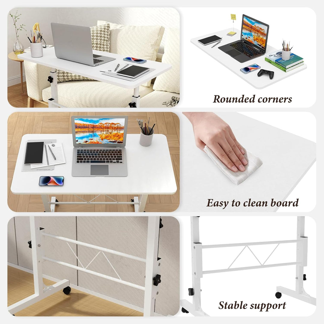 PIPIPOXER 80x40cm Laptoptisch mit Rollen, Laptoptisch Höhenverstellbarer 69-110 cm, Computertisch Mo