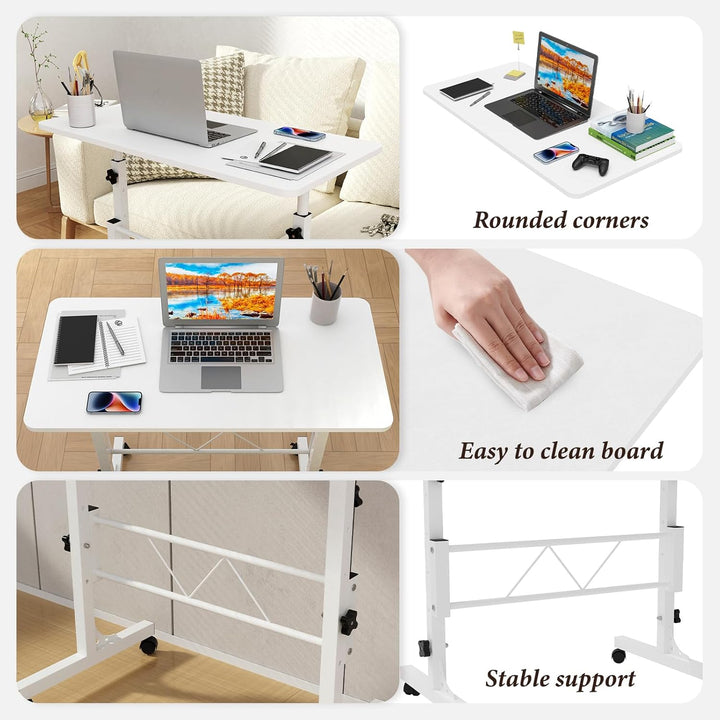 PIPIPOXER 80x40cm Laptoptisch mit Rollen, Laptoptisch Höhenverstellbarer 69-110 cm, Computertisch Mo