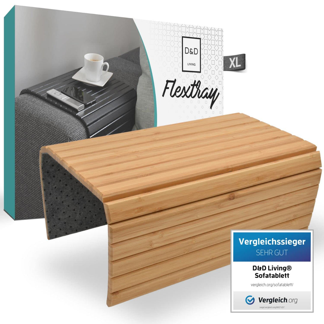 D&D Living Sofatablett - Couch Ablage flexibel für Armlehne aus natürlichem Holz | Tablett für Sofa,