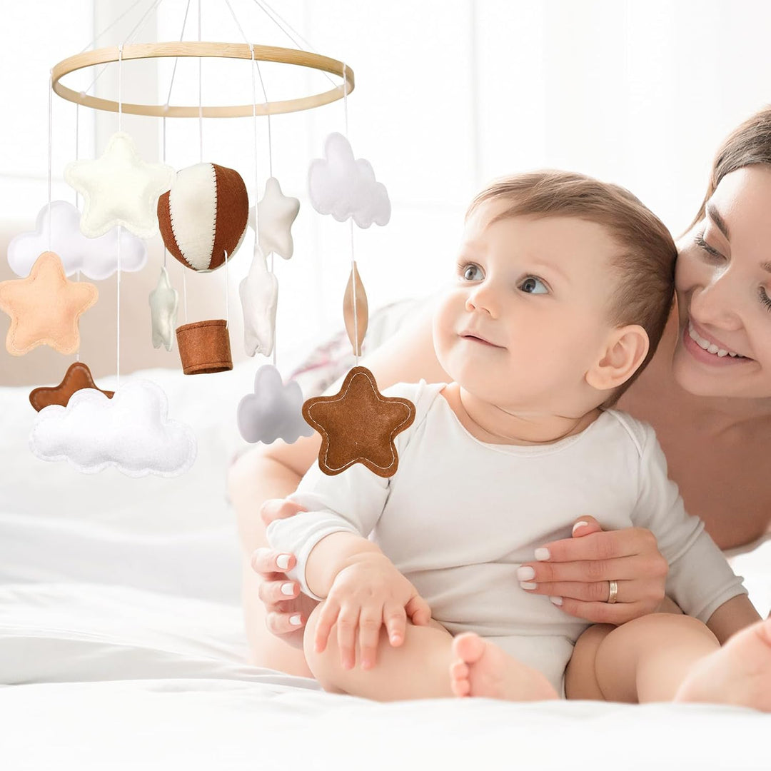 Heissluftballon Mobiles Baby Windspiel Babybett, Stern Filz Baby Mobile Krippe Halterung Baby Wickel