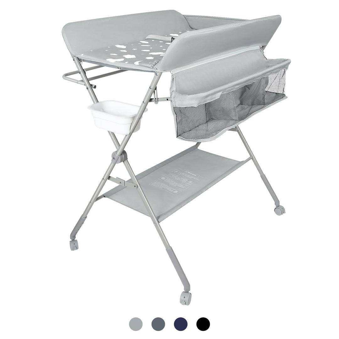 mobiler Wickeltisch mit Wickelaufsatz, Wickelkommode klappbar höhenverstellbar, Wickelkombi mit Sich