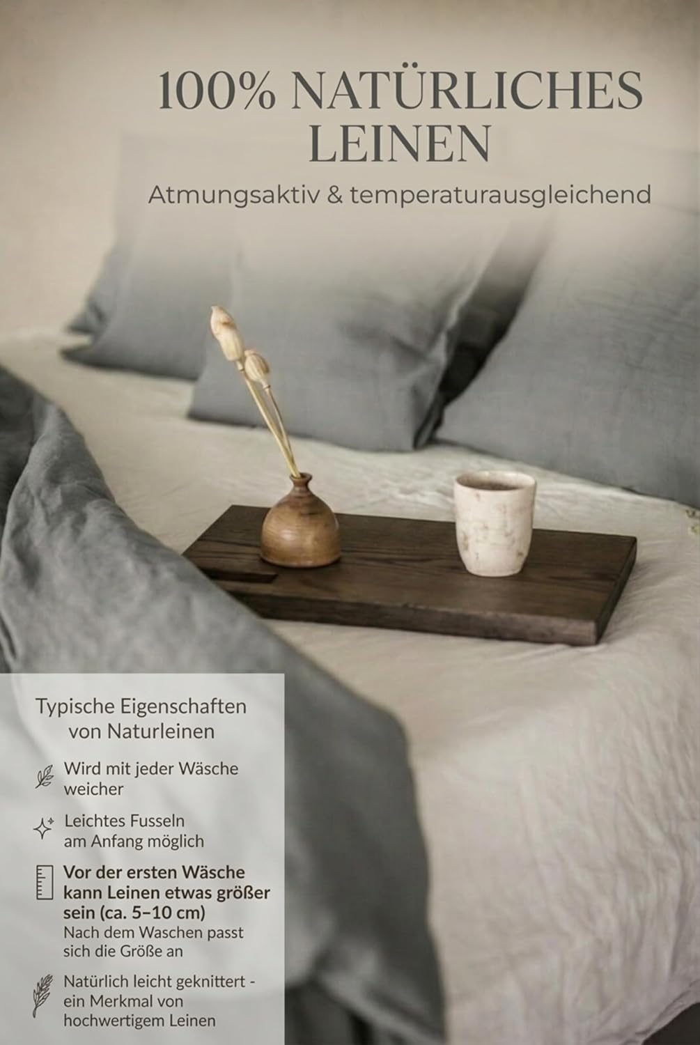 Ger3as Leinen Bettwäsche Set 100% Natur Leinen Stonewashed, Naturfaser Leinen, mit Hotelverschluss (