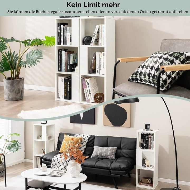 GIANTEX Bücherregal, 3 Ebenen, Bücherregal mit 6 offenen Fächern und Kippschutz, Bücherregal, modern