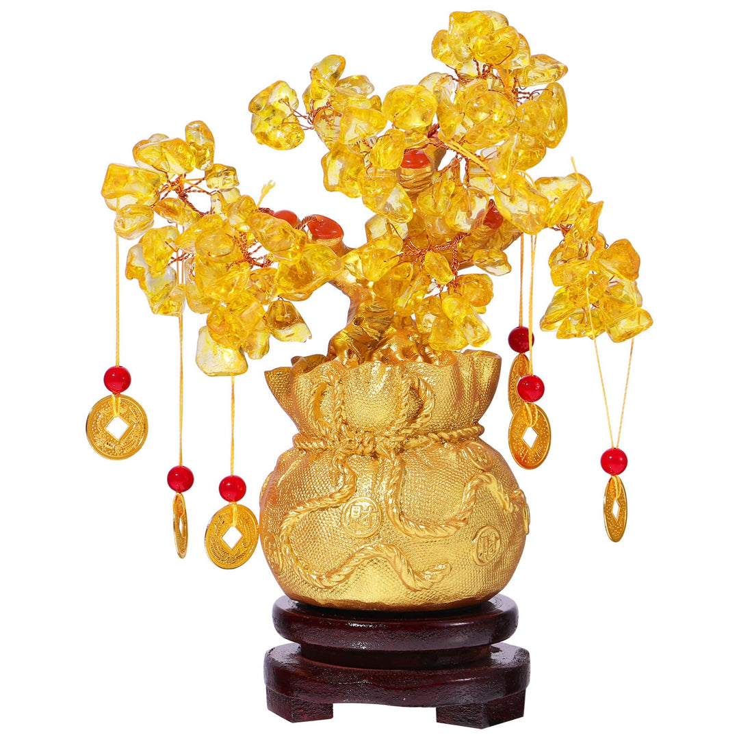 IMIKEYA Geldbaum Feng Shui Gold Glücksbaum Pfennigbaum Kristall Feng Shui Deko with Glücksmünzen und