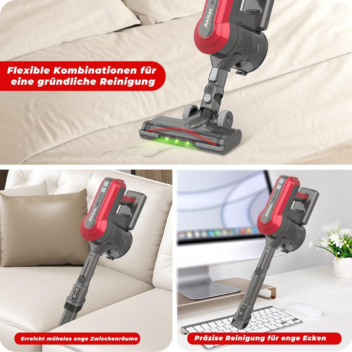Akitas V10A Akku Staubsauger Kabellose mit 450W BLDC-Motor, 45kPa Saugleistung, 60 Min Laufzeit, LED