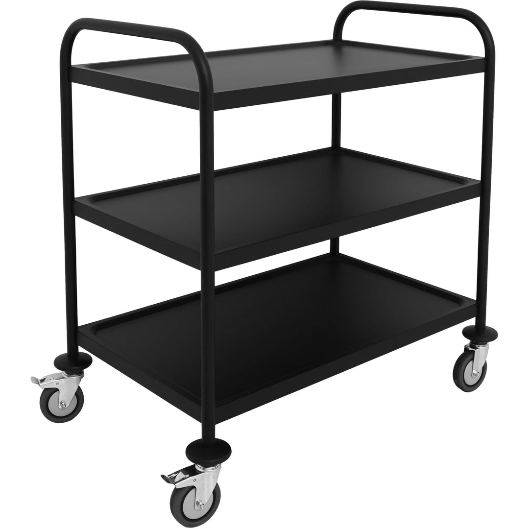 ZORRO - Edelstahl Servierwagen ZSWB 3 - schwarz - 3 Böden - Leichtlaufräder mit Fussbremse - Küchenw