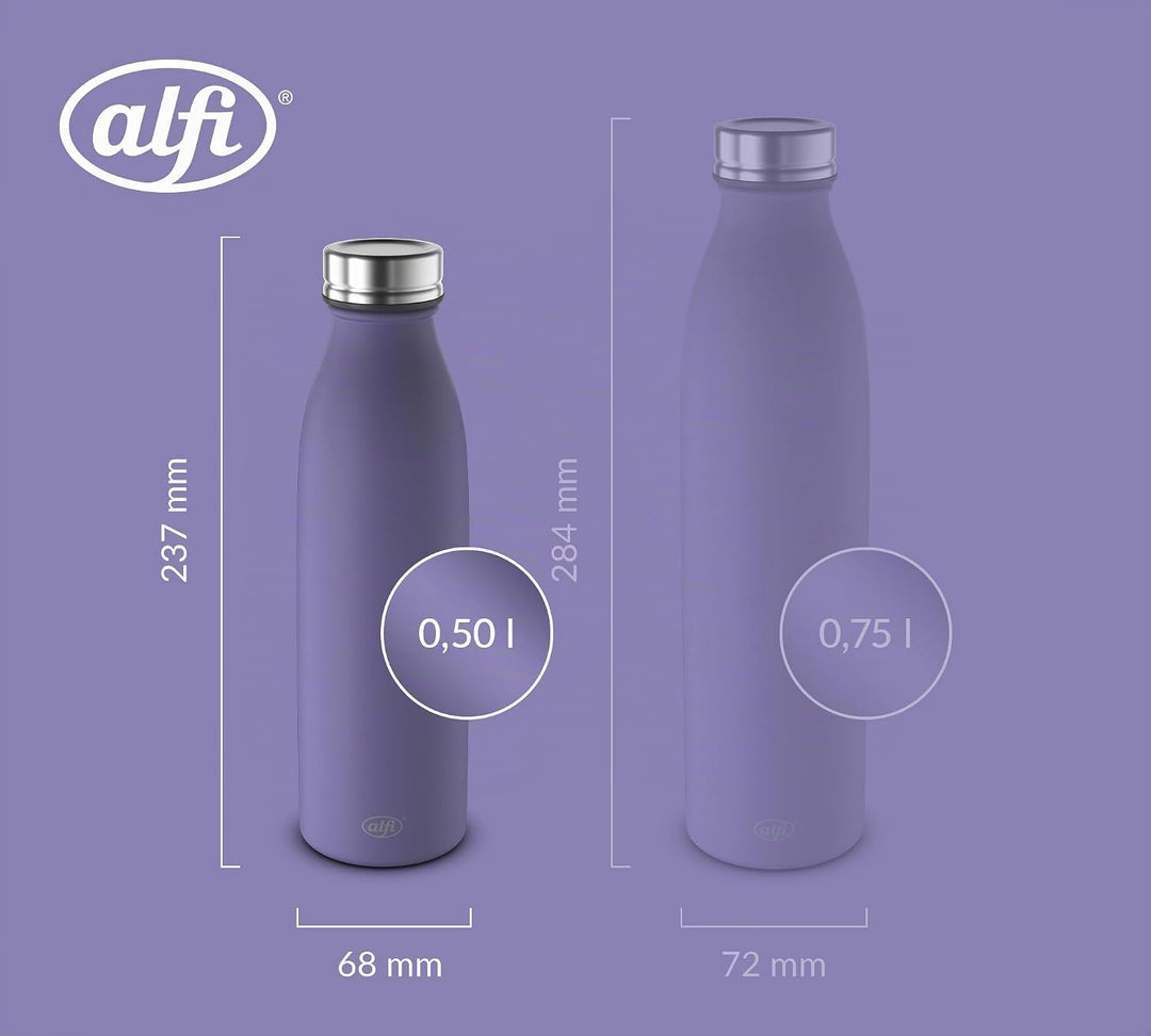 alfi PURE BOTTLE Isolierflasche 0,50 l, 24 h kalt, iris bloom mat | 12 h heiss, Kohlensäurefest, aus