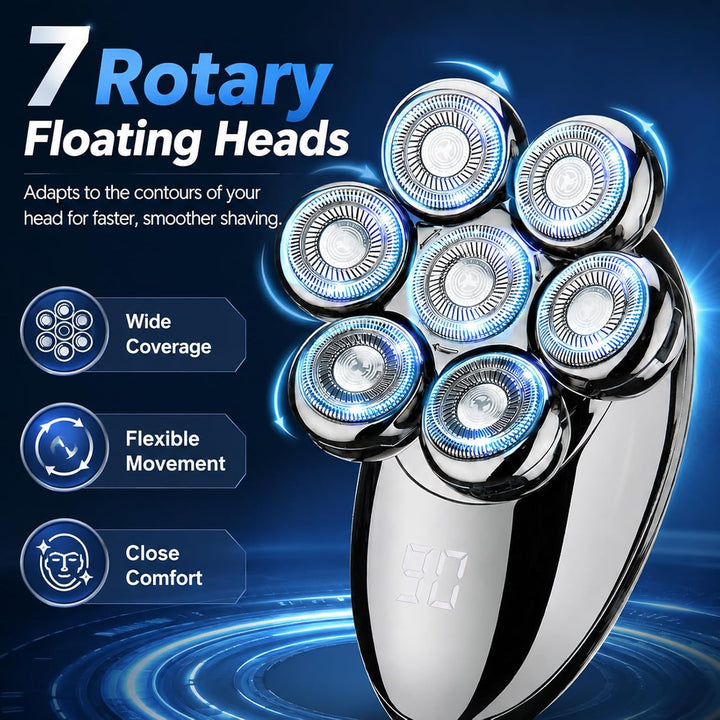 Glatzen Rasierer Herren, 7D Kopfrasierer mit 7 Scherköpfen, Elektrischer Head Shaver Men, Vollständi