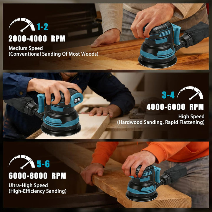 Akku-Exzenterschleifer kompatibel mit Makita 18V Akku (ohne Batterie), 125 mm bürstenloser Elektro H