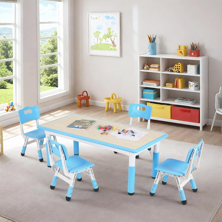 MAMIZO Kindertisch mit 4 Stühlen, Kindertischgruppe Höhenverstellbar, Tisch Stuhl Set für Kindergart