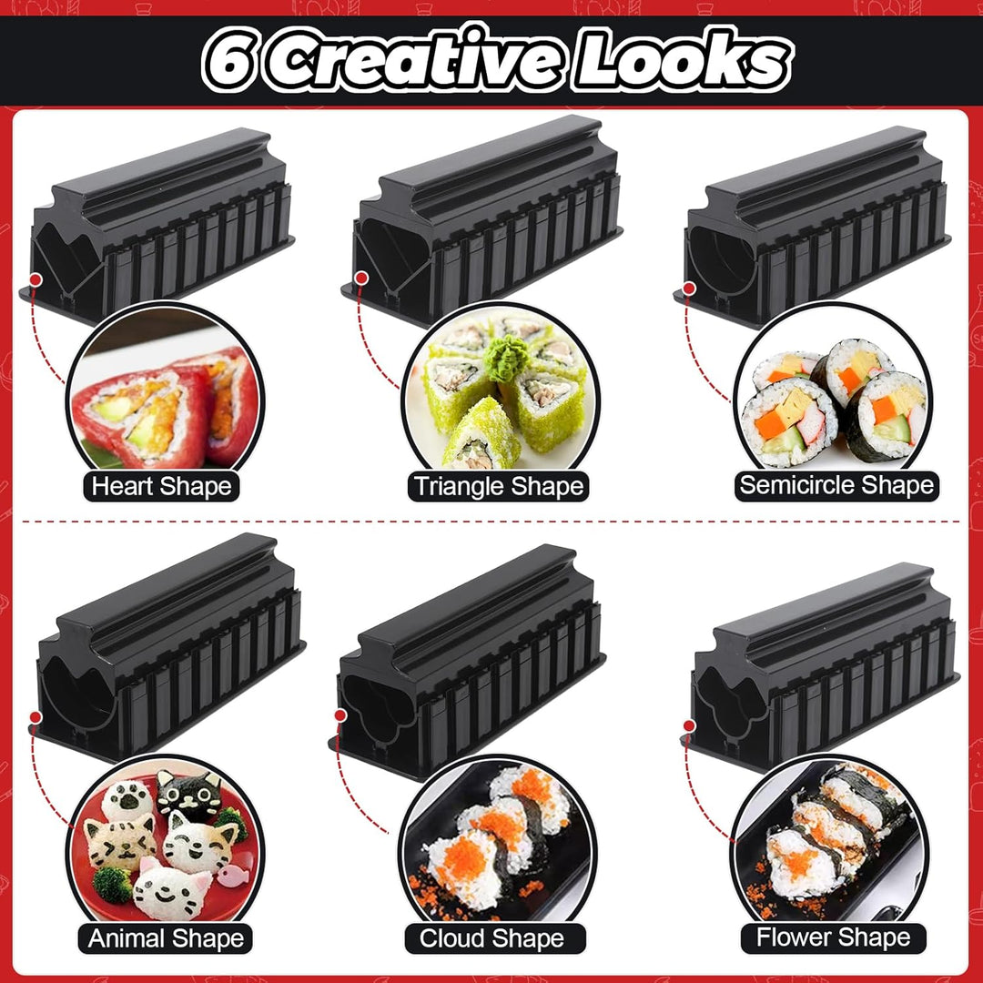 MLRYH Sushi-Macher Set, 14-tlg. Sushi-Kit für Anfänger mit Rolle, Schneideform, Messer, Matten und S