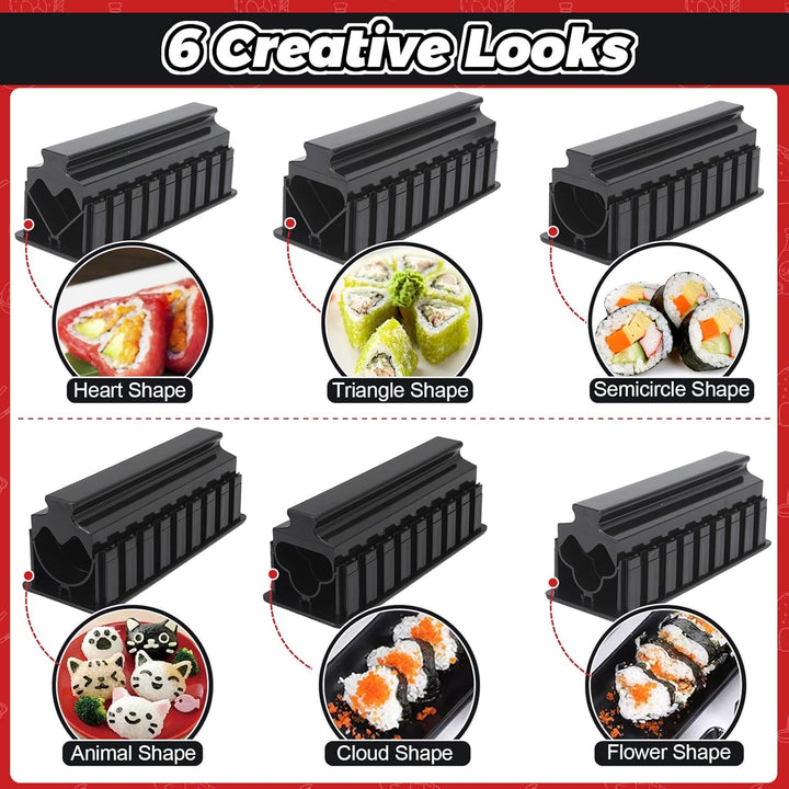 MLRYH Sushi-Macher Set, 14-tlg. Sushi-Kit für Anfänger mit Rolle, Schneideform, Messer, Matten und S