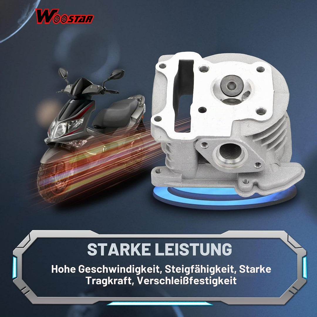 WOOSTAR 39mm Zylinderkopf 64mm Ventile Ersatz für 4-Takt GY6 49ccm 50ccm ATV Roller Moped 139QMA 139