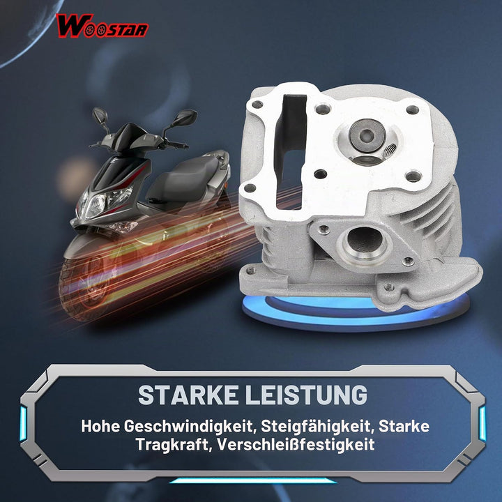 WOOSTAR 39mm Zylinderkopf 64mm Ventile Ersatz für 4-Takt GY6 49ccm 50ccm ATV Roller Moped 139QMA 139