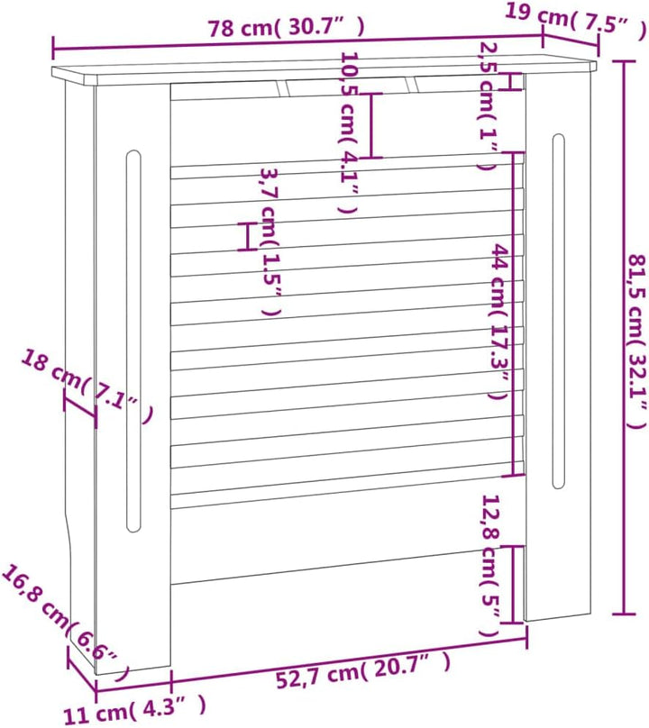 Wohnzimmer Heizkörperabdeckung 78x19x81.5 cm MDF Heizkörperverkleidung Dekorative Lamellen-Design He