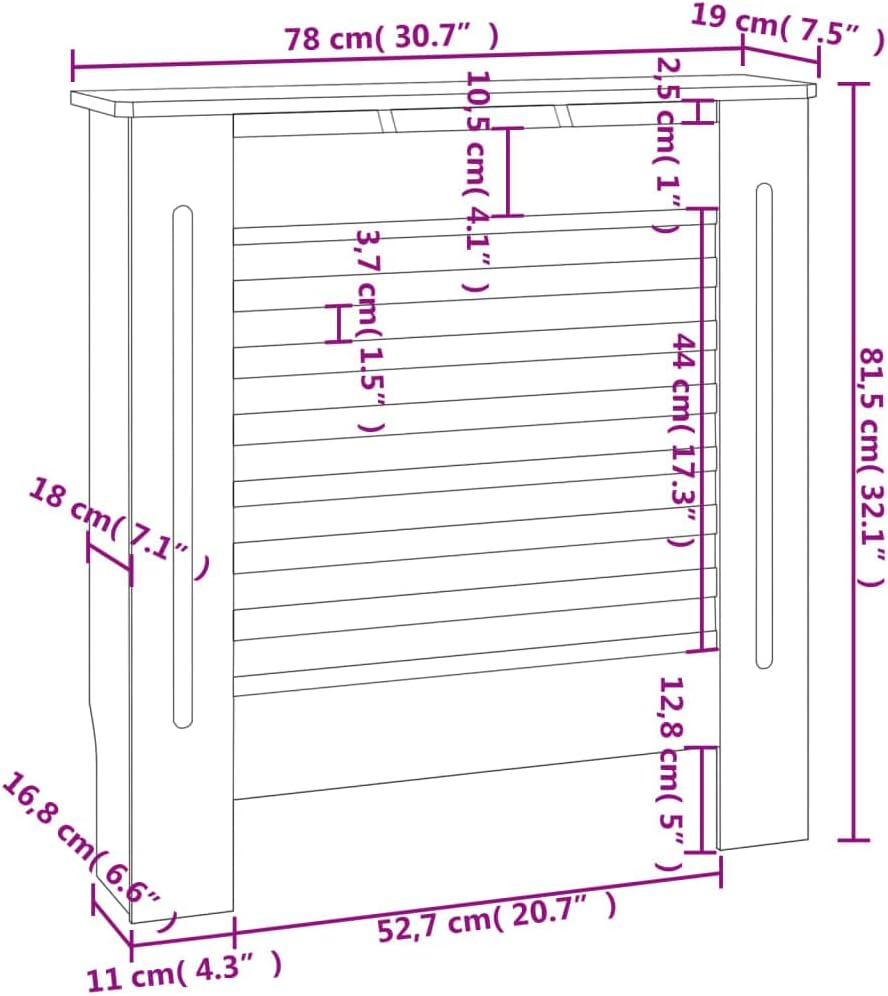 Wohnzimmer Heizkörperabdeckung 78x19x81.5 cm MDF Heizkörperverkleidung Dekorative Lamellen-Design He