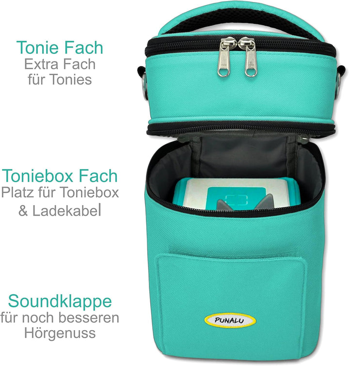 Punalu kompakte Tasche für die Toniebox und Zubehör mit Soundklappe, Platz für ca. 20 Tonies Hörfigu