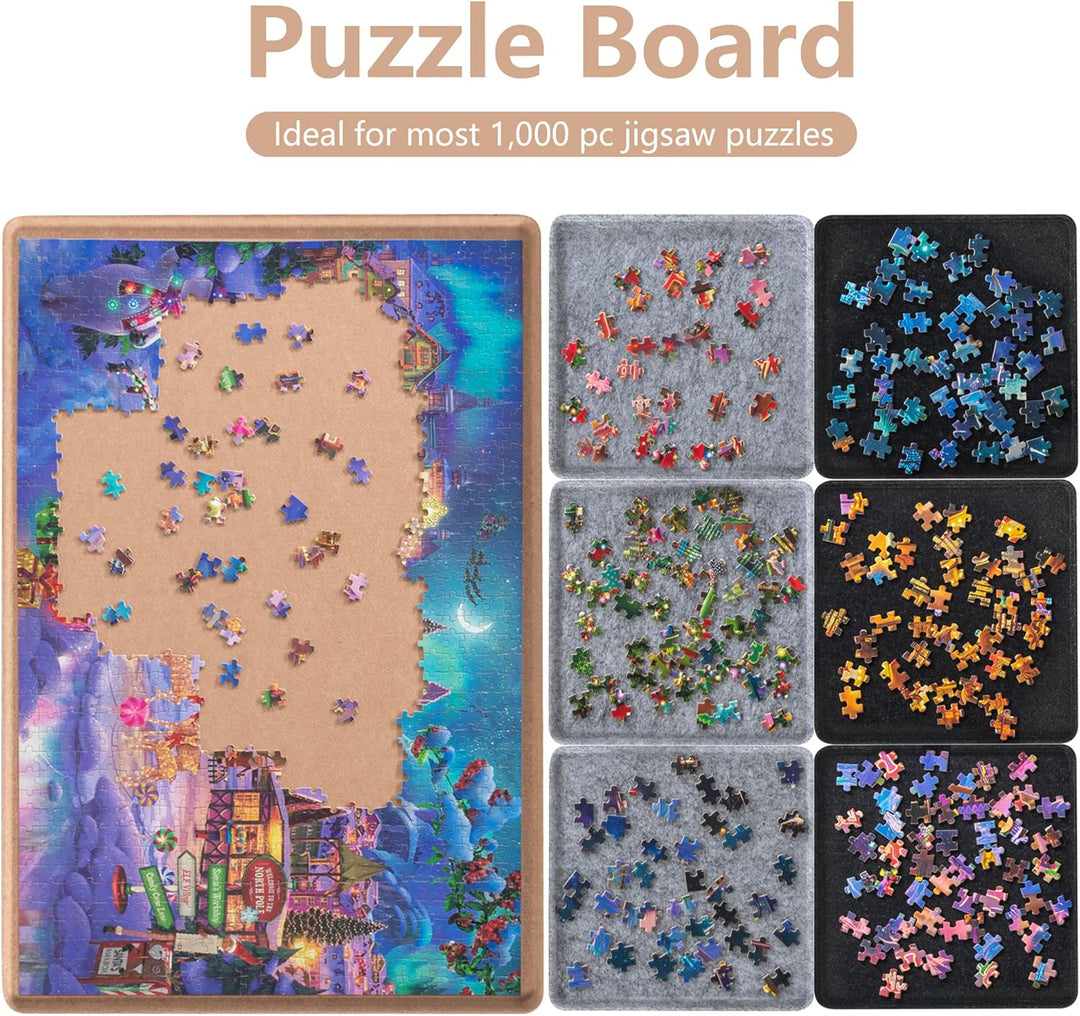 Lavievert Jigsaw Puzzle Brett zur Puzzle Aufbewahrung mit 6 Sortierfächern für bis zu 1000 Teile – K