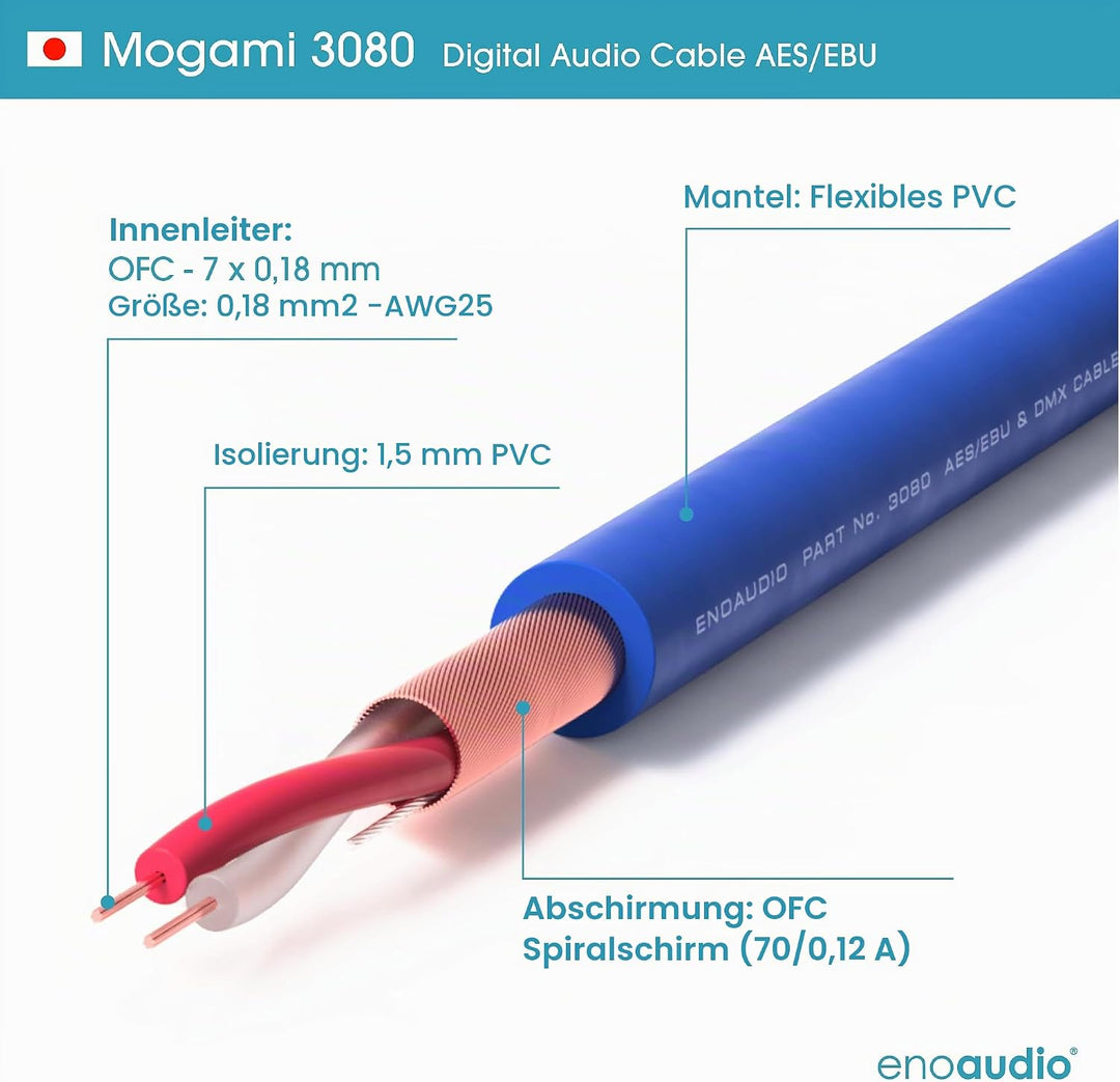 enoaudio Mogami 3080 AES/EBU Digital Kabel 110 Ohm | Neutrik Gold XLR female - XLR male | HiFi, 1,0