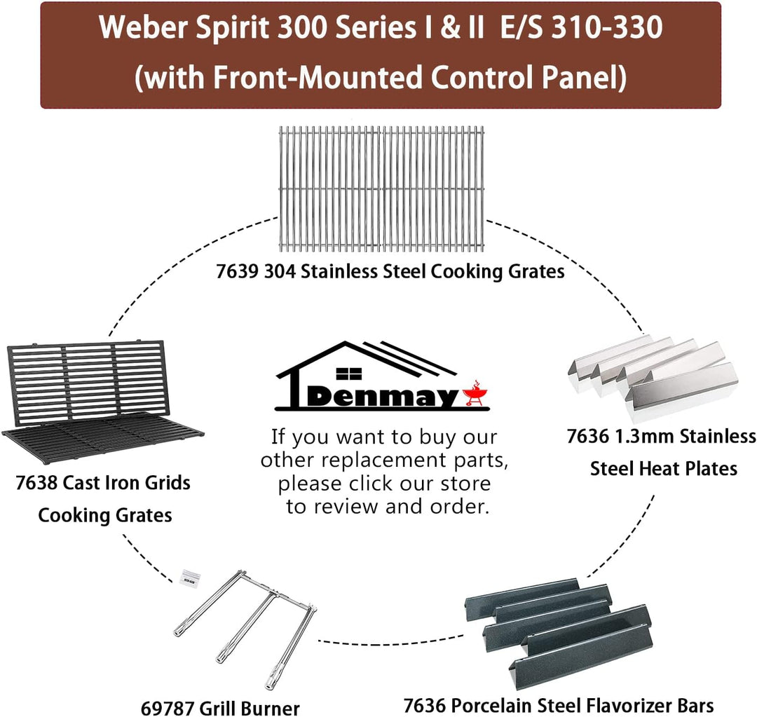 Denmay 7638 44,5 x 30,3cm Grillrost Gusseisen für Weber I & II Spirit E/S 310, 320, 330 Classic (mit