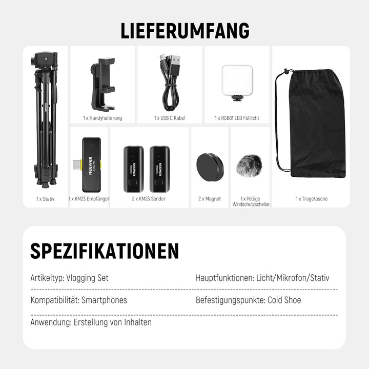 NEEWER Basics Vlogging Set für iPhone Android Phone für YouTube TikTok Streaming Filmaufnahmen Video