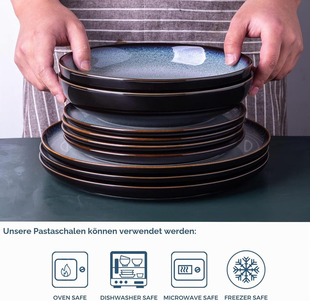 LeRatio Steingut Suppenteller 22cm, Tiefe Teller Set Für 6 Pers. Kratzfeste Pasta Teller Tief Gross