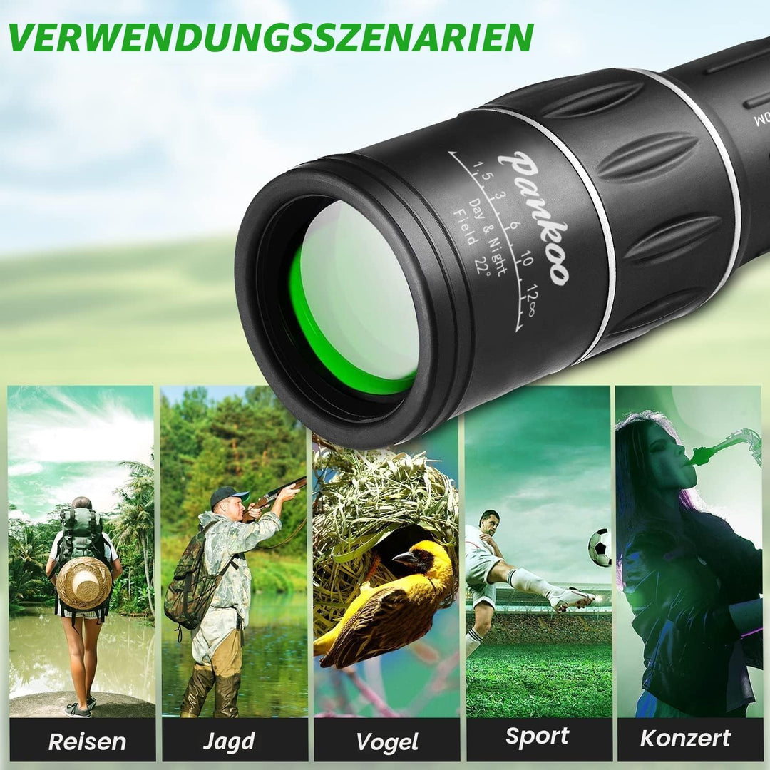 Pankoo 16 x 52 Monokular-Teleskop für Erwachsene, 2024 Power-Prisma, kompaktes Monokular für Erwachs