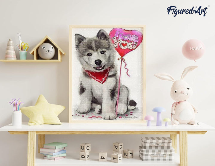 Figured'Art Diamond Painting Erwachsene 40x50cm Ganze Leinwand gerollt Hund I Love You 5D Bilder Eck