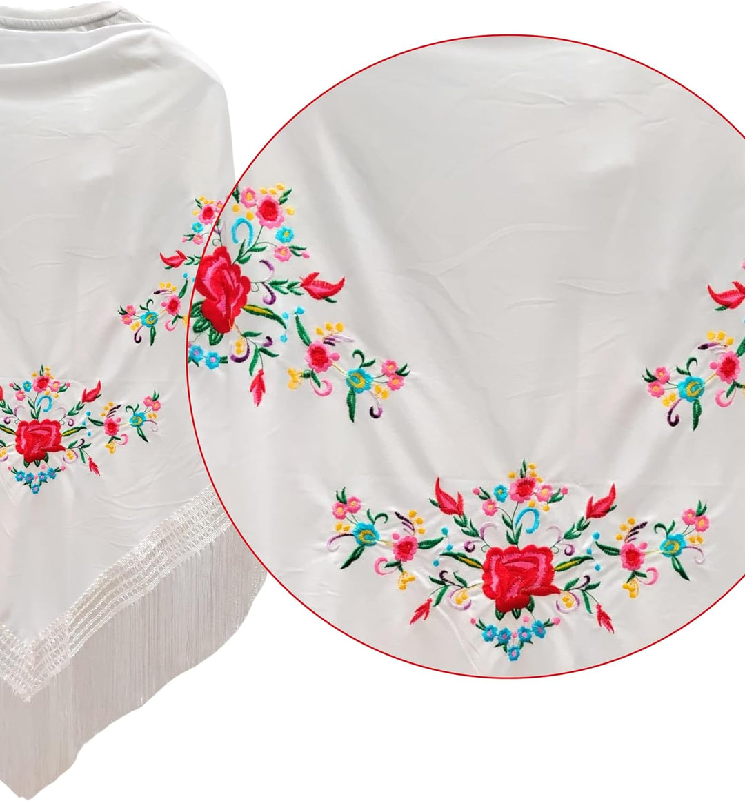 Schal mit Blumenstickerei mit Zubehör Weiss, 3 Blumen, Weiss, 3 Blumen