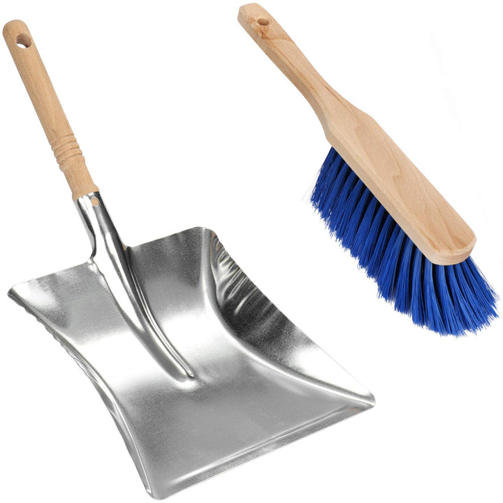 com-four® Kehrschaufel Set mit Kehrblech und Handfeger - Kehrgarnitur aus Metall - Kaminschaufel und