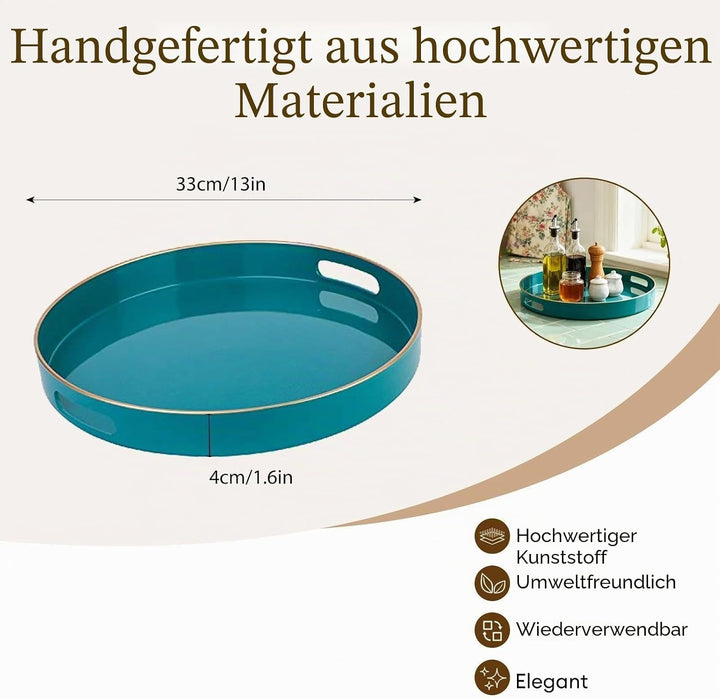 Simmer Stone Rundes Tablett aus Kunststoff, dekoratives Tablett, runder Kunststoff mit Griffen, mode