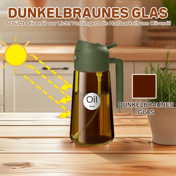 YARRAMATE 2 Stück 470ml Ölsprüher zum Kochen, 2-in-1 UV Schutz ölzerstäuber für die Küche, Bernstein