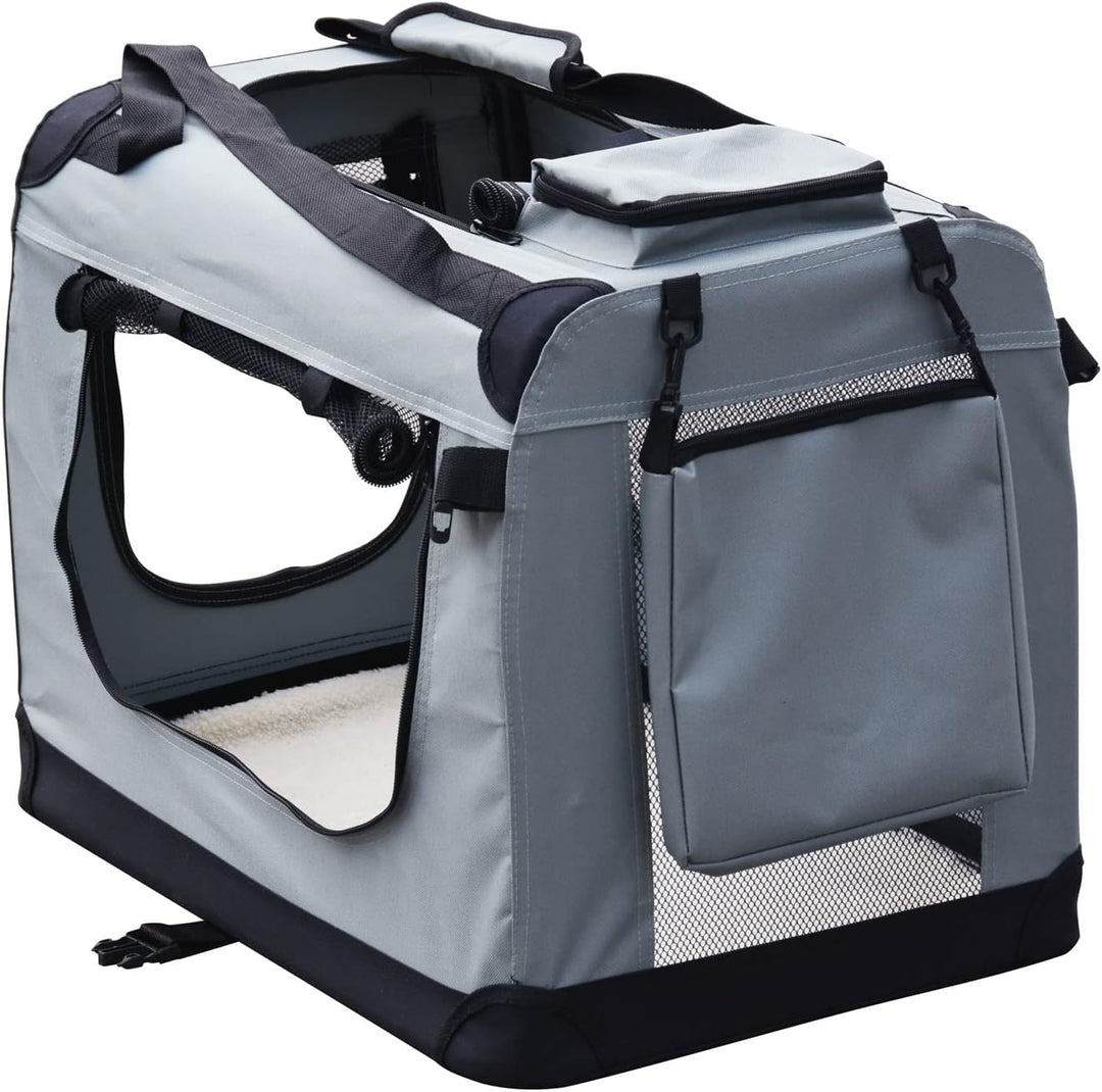 Fudajo Faltbare Transportbox für Haustiere, Grösse XL (80x58x56 cm), mit Tragegriff und Liegedecke X
