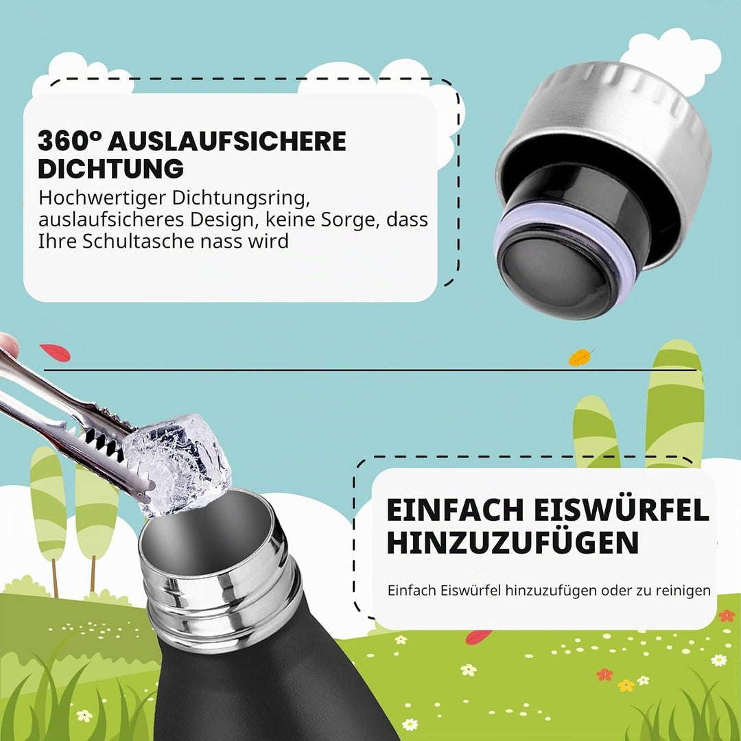 HoneyHolly Trinkflasche Edelstahl, Thermosflasche 500ML, BPA-frei Auslaufsichere Vakuum Isolierte, T