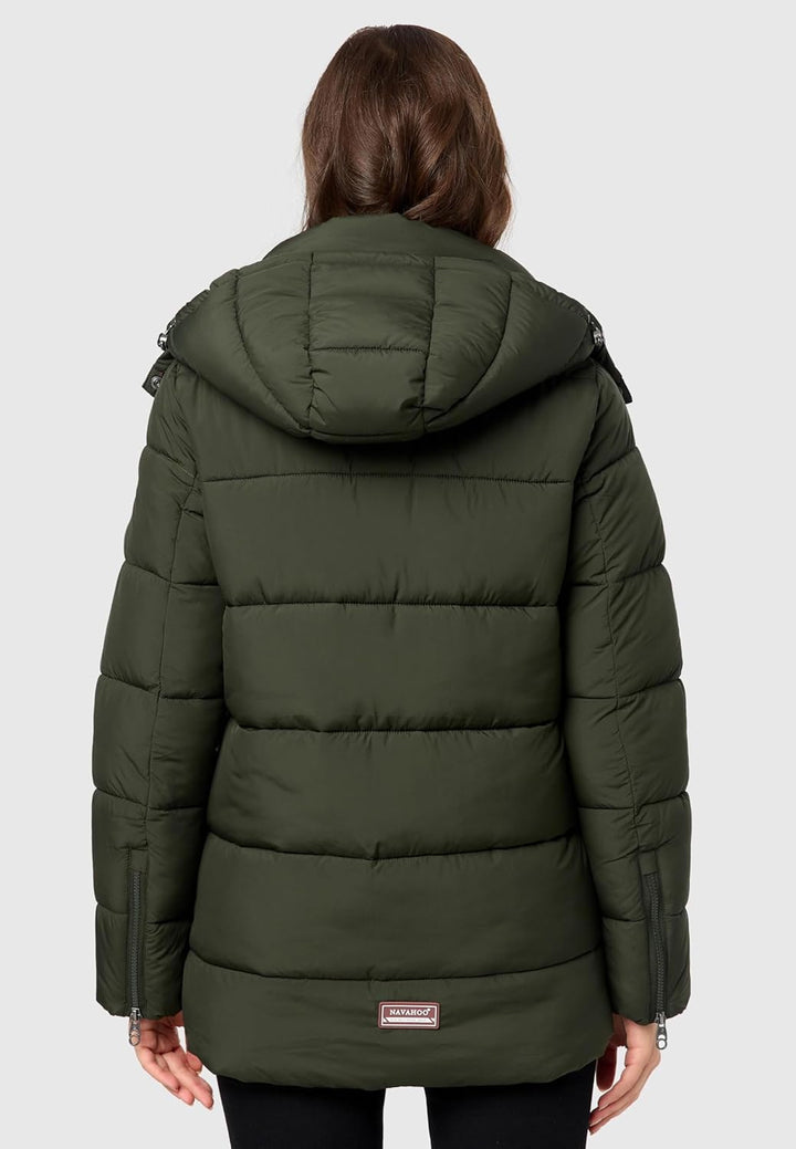 Navahoo Damen Kurze Winterjacke Steppjacke warm mit Abnehmbarer Kapuze aus recycelten Materialien Wa
