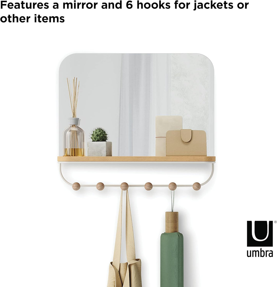 Umbra Estique Wandspiegel mit Ablage und 6 Haken, Accessoire Organizer für den Eingang, Weiss Weiss