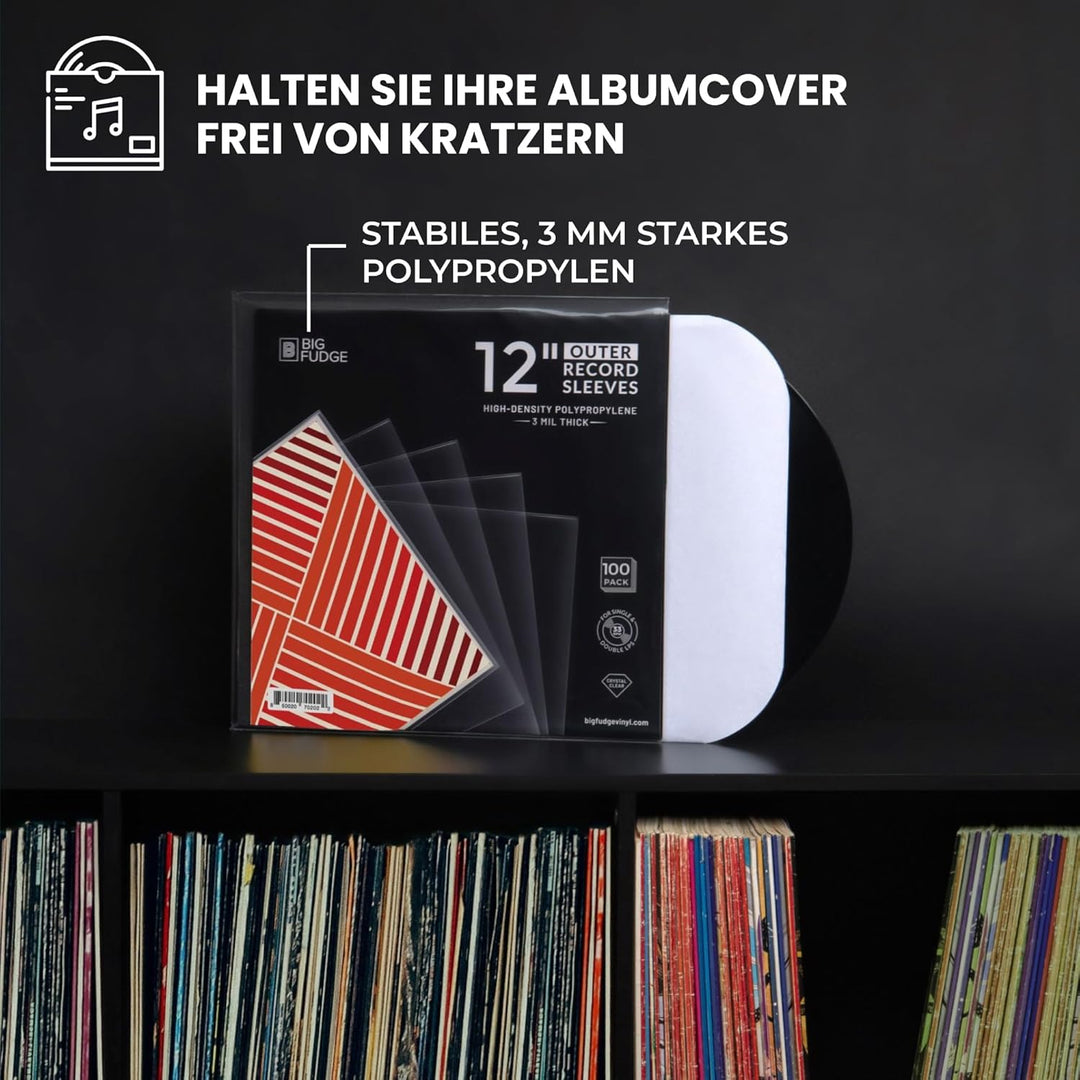 BIG FUDGE Vinyl Schallplatten Hüllen Aussen - 12" x 100 Stk. - LP Hüllen Transparent aus 3mil Starke